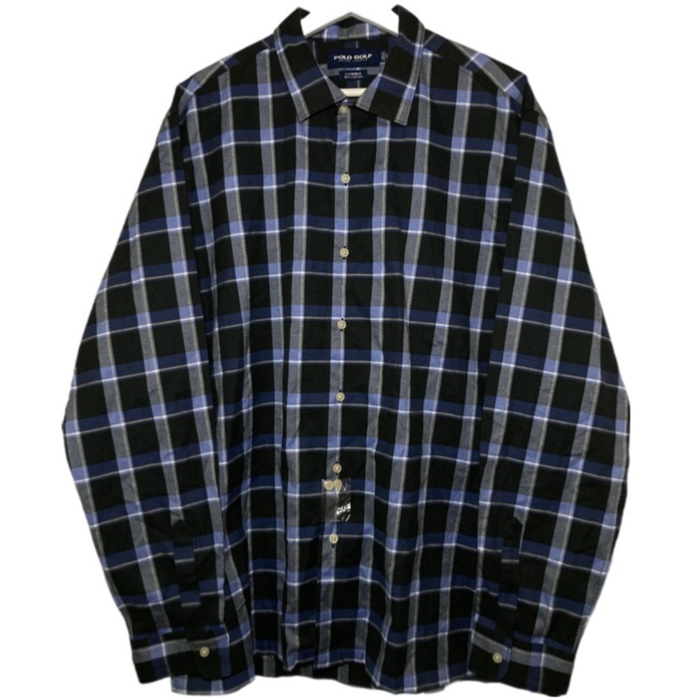 Polo Golf Ralph Lauren Corbridge Shirt Men's Large Windowpane Plaid 100% Cotton